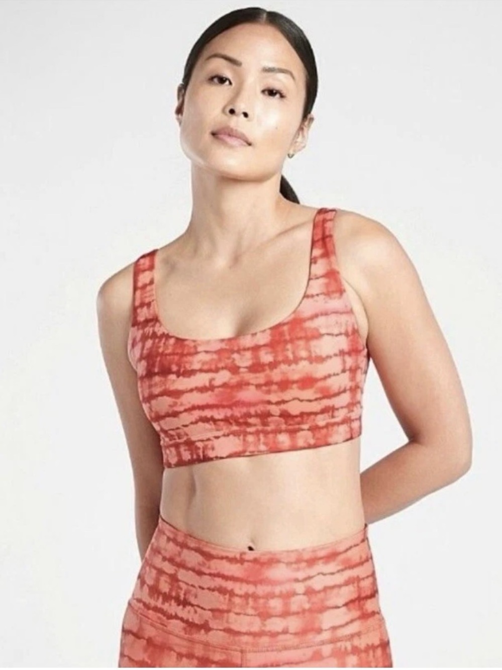 Athleta Exhale Printed Sports Bra A-C Cup - Tahiti Island Coral